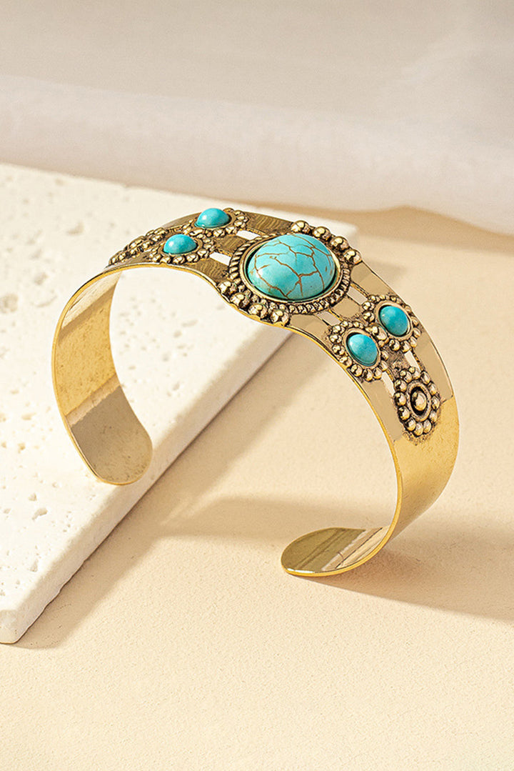 Gold Tone Vintage Boho WEstern Faux Turquoise Cuff Bracelet