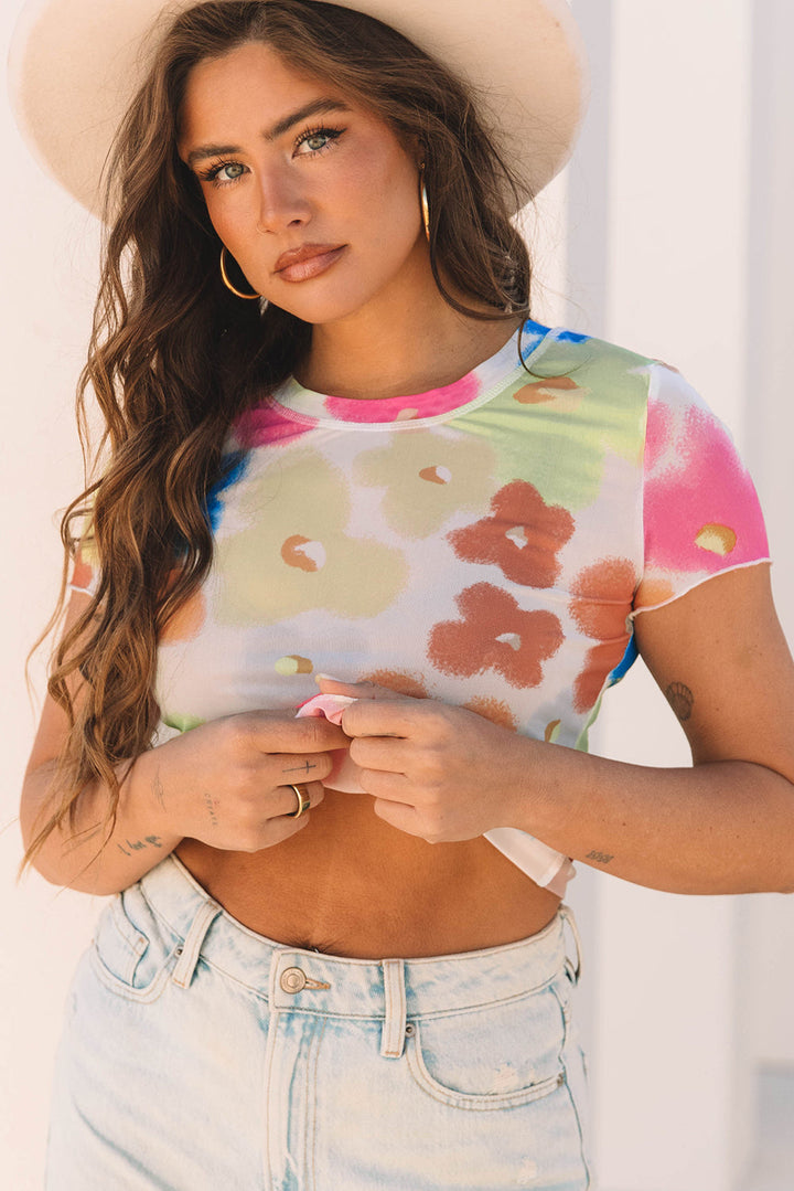 Colorful Floral Mesh Shirt