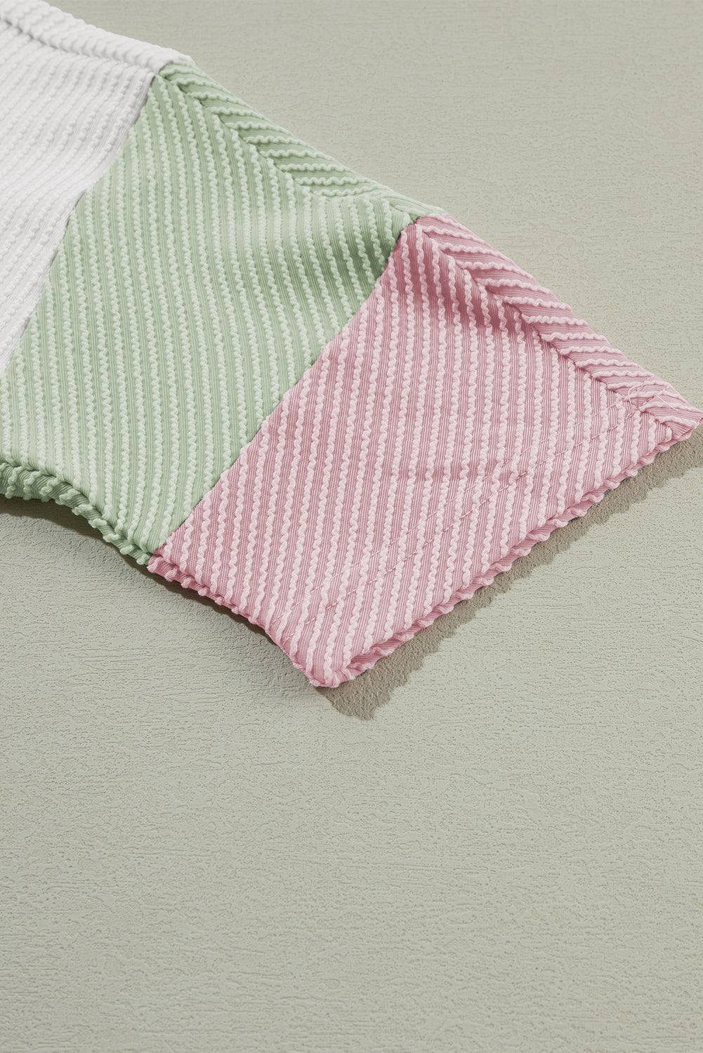 White Three-Quarter Sleeve Textured Ribbed Color Knit Top