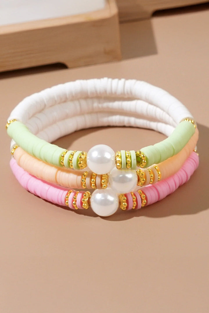 Pastel 3 Piece Stacking Stretch Bracelet Set with Faux Pearls
